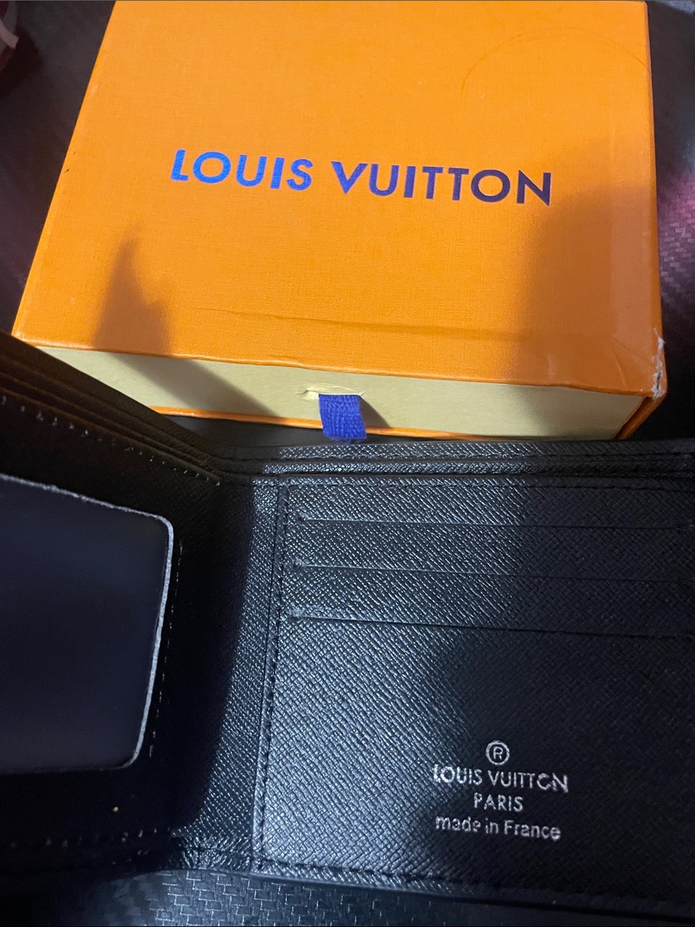 Louis Vuitton Black Leather Money Clip Wallet